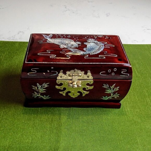Mother of Pearl Inlay Wood Lacquer Jewelry Box - Picture 3 of 10